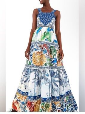 Farm Rio Valeria Tiered Tropical Floral Maxi Dress